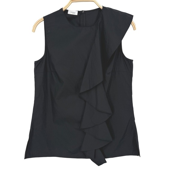 Akris Punto Tops - Akris Punto Blouse Womens 8 Black Excellent Ruffle Front Sleeveless Cotton Top